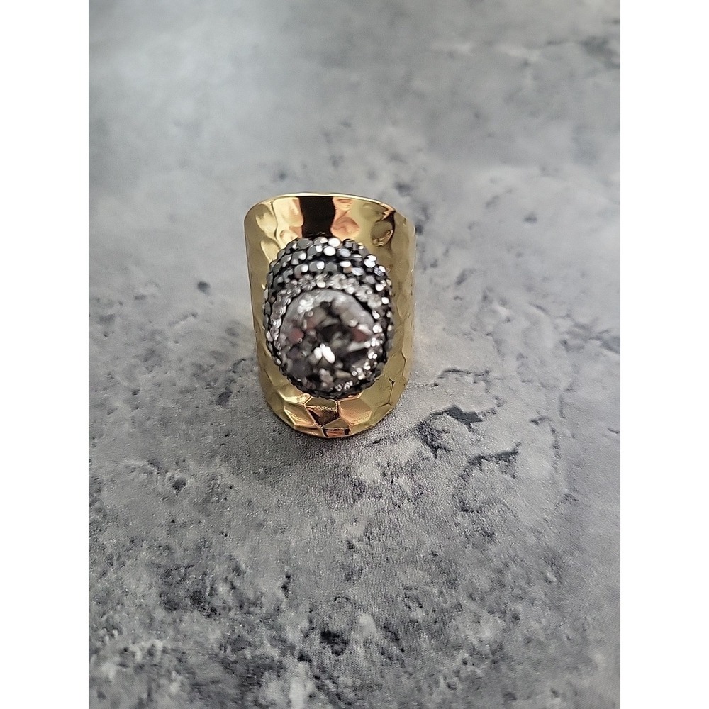 Gold and Silver  Double Halo Ring ,Adjustable